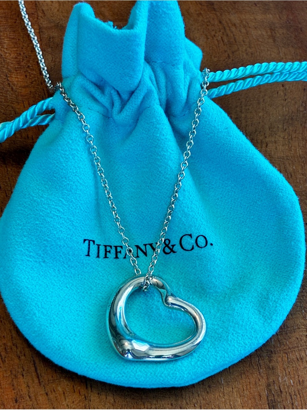 Tiffany & Co Elsa Peretti Open Heart Necklace Sterling Silver 925 Spain 16”